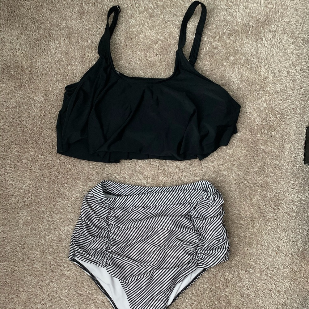 High waisted tummy control two piece bathing suit